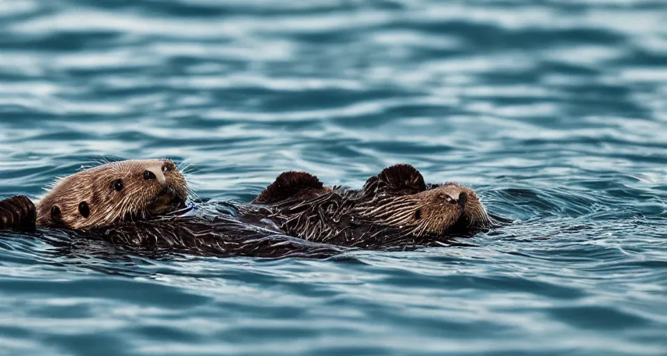Prompt: northern sea otter floating in the sea