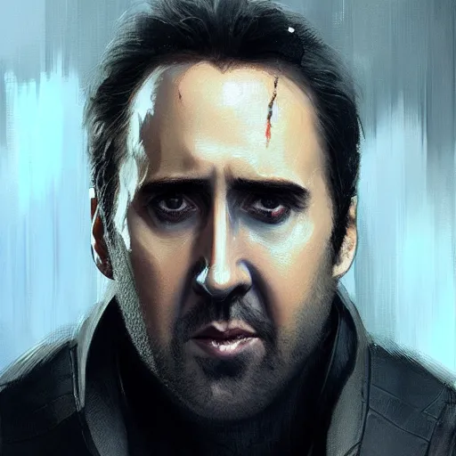 Image similar to Portrait of a man by Greg Rutkowski, Nicolas Cage as Batman, highly detailed portrait, scifi, digital painting, artstation, concept art, smooth, sharp foccus ilustration, Artstation HQ.