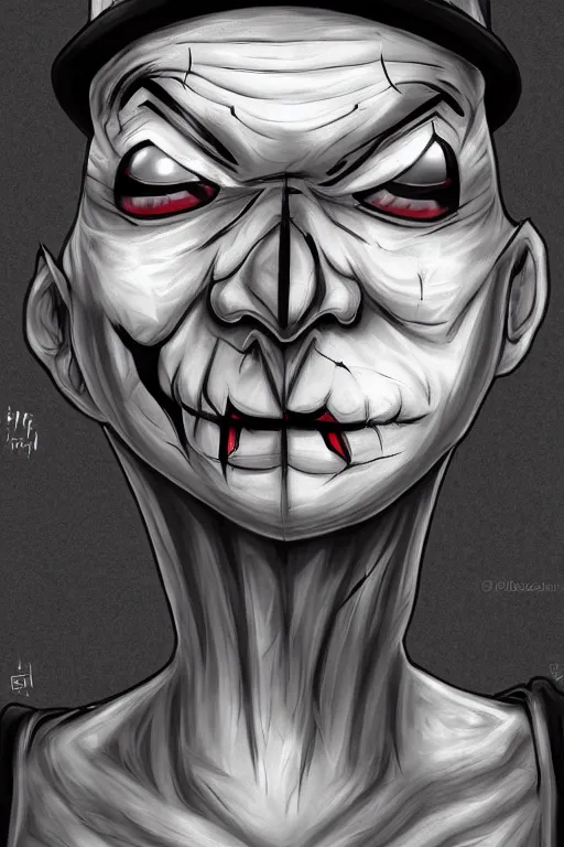 Image similar to an evil mime, highly detailed, digital art, sharp focus, trending on art station, anime art style