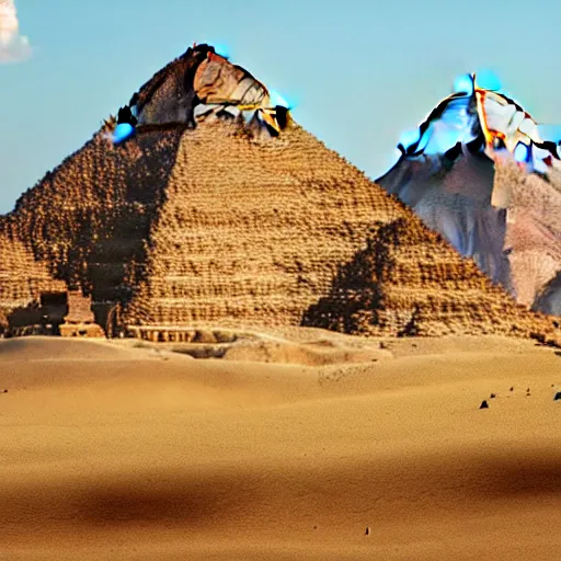 Prompt: pyramids of giza in savanna grassland landscape professional vacation photo