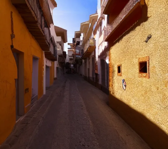 Image similar to First-Person VR POV screenshot. Walking through Parada de Arriba, Spain. Trending on Artstation. Lighting, colors, and shading by James Gurney.