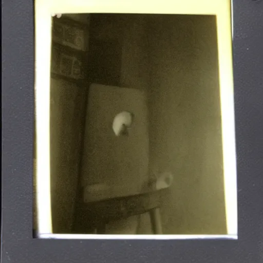 Image similar to a polaroid picture of a creepy face in the corner of a dark room,