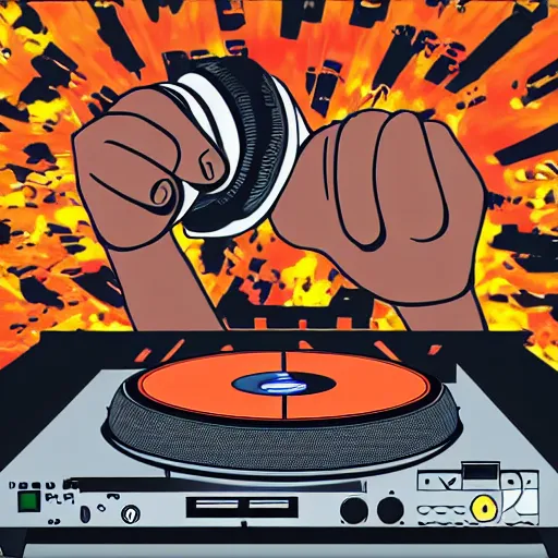 Image similar to svg sticker of a Dancing-Cleveland Brown, at a rave, spinning records, giant headphones rocking out, wearing headphones, huge speakers, dancing, rave, DJ, spinning records, digital art, amazing composition, rule-of-thirds, award-winning, trending on artstation, featured on deviantart