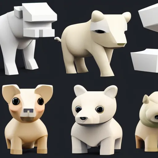 Prompt: cube animals, highly detailed, 3 d, unreal render, ultra quality, 3 d sheet, white background, sharp focus, isometric