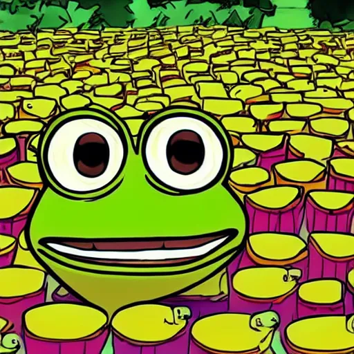 Image similar to pepe the frog!!!, yellow ocean!, feels good man, 4 chan, memes, magic, kek, award - winning, photorealistic, digital illustration