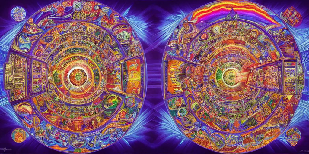 Image similar to memory palace, masterpiece composition, 8 k resolution, ultra fine illustration, art by alex grey and tokio aoyama, highly detailed,