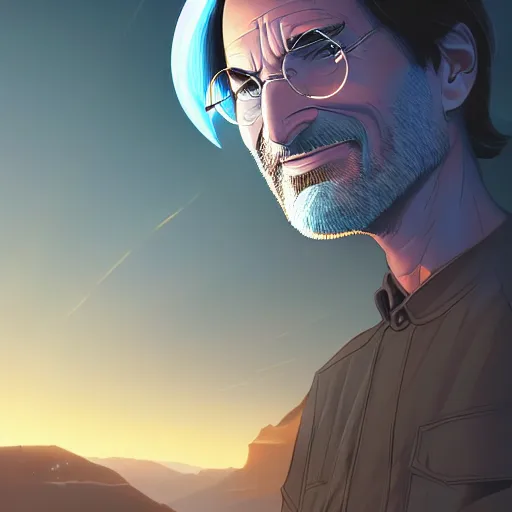 Image similar to the second coming of steve jobs by dan mumford, yusuke murata, makoto shinkai, ross tran, cosmic, heavenly, god rays, intricate detail, cinematic, 8 k, cel shaded, unreal engine, featured on artstation, pixiv