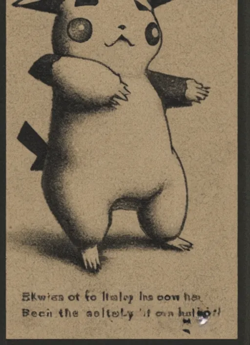 Prompt: creepy pikachu Pokémon card from the 1800s