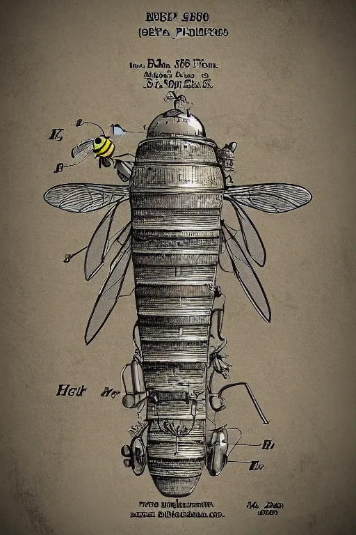 Image similar to a steampunk bee, patent diagram