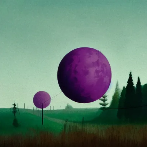 Image similar to a purple moon simon stalenhag high detail