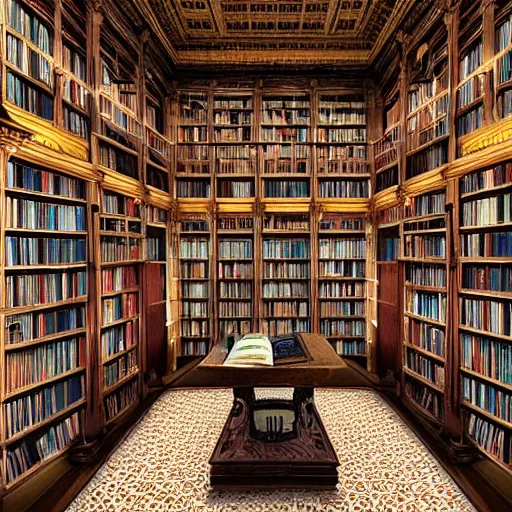 Prompt: the lost library, intricate, full of books, secret, realistic