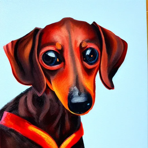 Image similar to fire elemental dachshund, oil painting