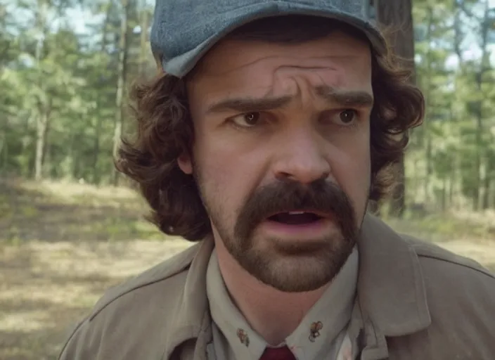 Image similar to film still of jim hopper as mike wheeler in stranger things, 8 k