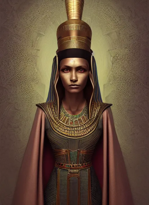 Prompt: an anthropomorphic beautiful female wizard of pharaoh portrait wearing robe, fine art, award winning, intricate, elegant, sharp focus, octane render, hyperrealistic, cinematic lighting, highly detailed, digital painting, 8 k concept art, art by jamie hewlett and z. w. gu, masterpiece, trending on artstation, 8 k