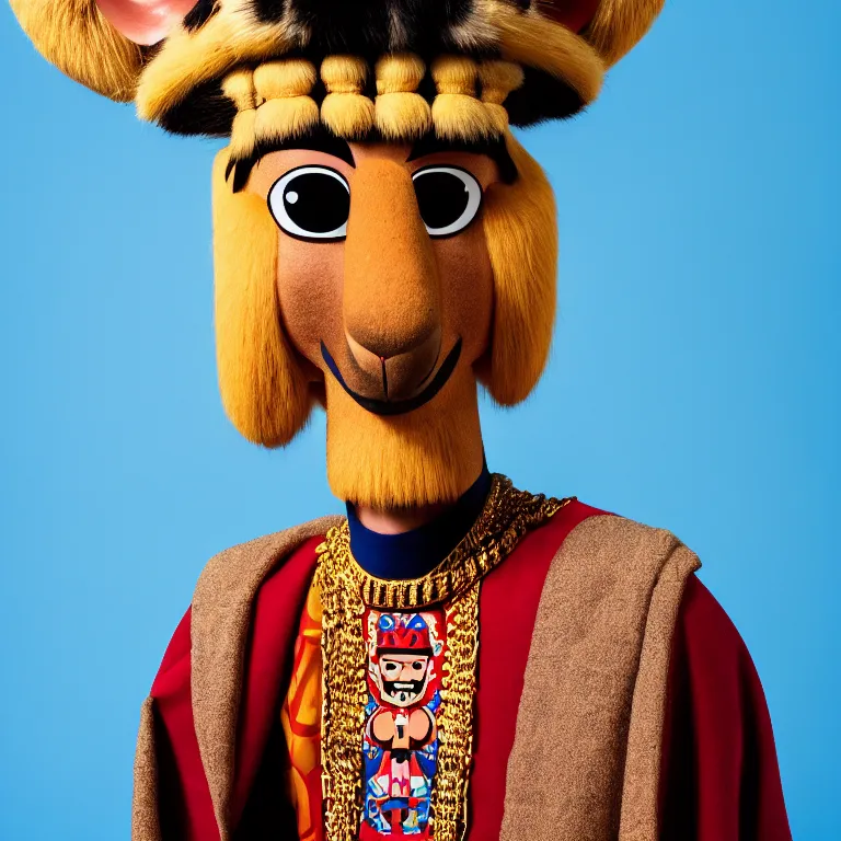 Image similar to A photo of Emperor Kuzco!!!!!!!!!!!!!!!!. Portrait by Terry Richardson. Wide angle. Low Light. 8K. UHD. Bokeh.