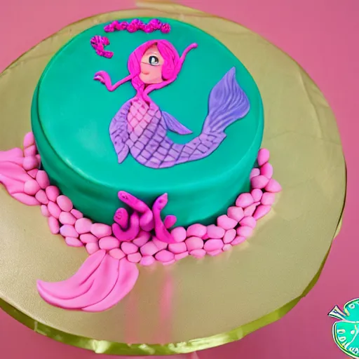 Prompt: angry mermaid themed birthday cake, food photography,