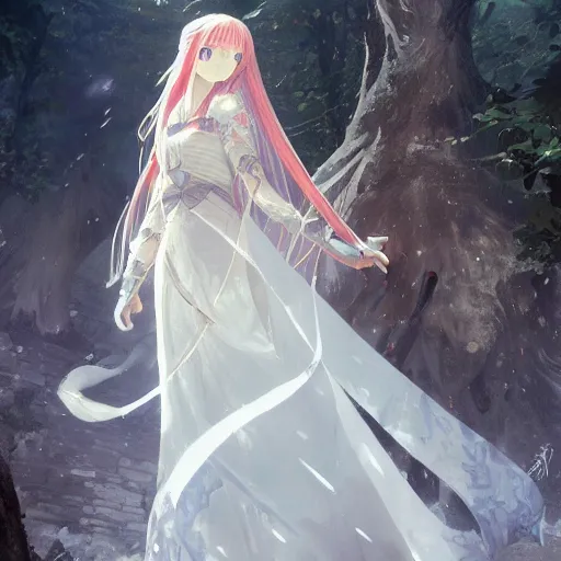 Image similar to yuuki asuna in her wedding dress, extremely long hair, epic fantasy art by Greg Rutkowski