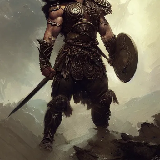 Image similar to a fierce and muscular male warrior in full armor, fantasy character portrait by greg rutkowski, gaston bussiere, craig mullins, simon bisley