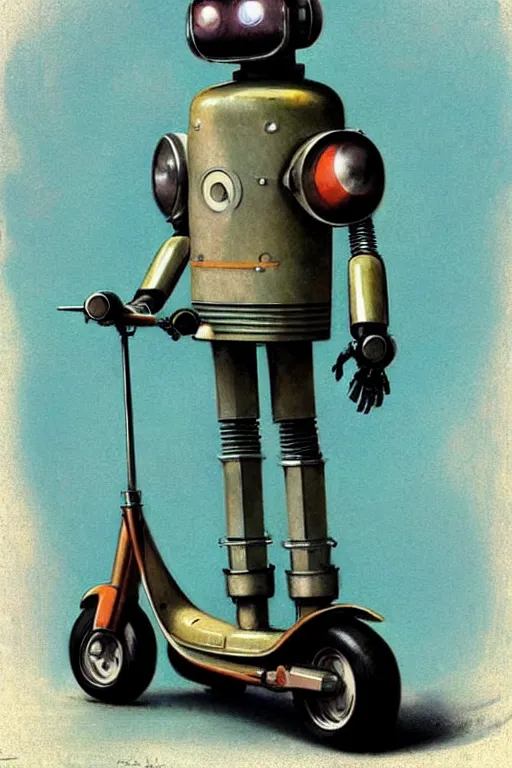 Image similar to ( ( ( ( ( 1 9 5 0 s retro future android robot scooter. muted colors., ) ) ) ) ) by jean - baptiste monge,!!!!!!!!!!!!!!!!!!!!!!!!!