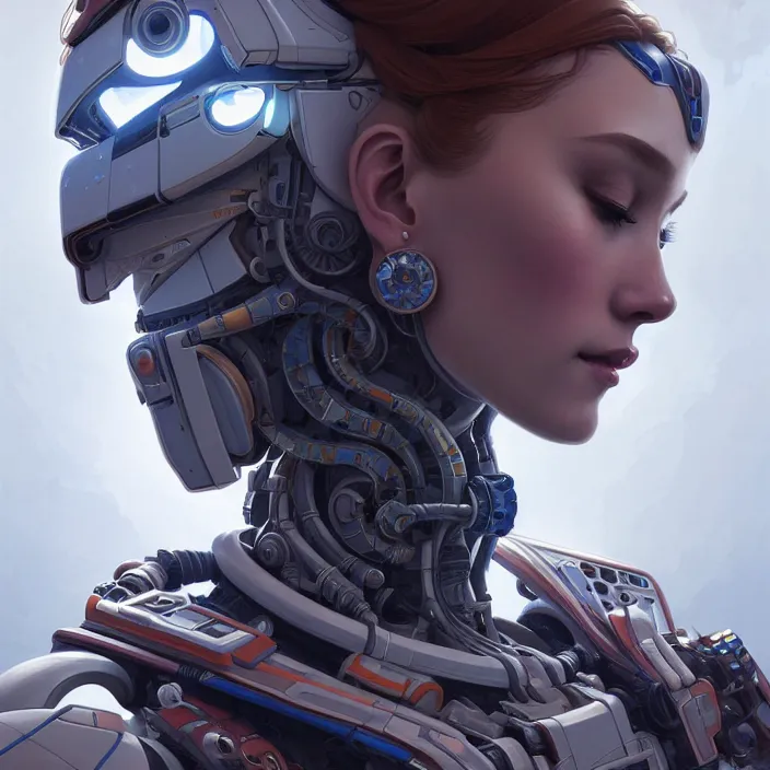 Image similar to symmetry!! portrait of a robot astronaut, floral! horizon zero dawn machine, intricate, elegant, highly detailed, digital painting, artstation, concept art, smooth, sharp focus, illustration, art by artgerm and greg rutkowski and alphonse mucha, 8 k