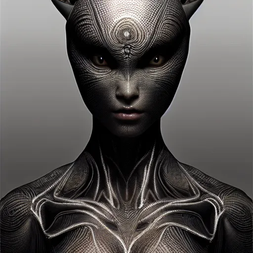 Image similar to ultra realist soft painting of a single attractive alien female, black scales, symmetry accurate features, very intricate details, focus, curvy, artstyle hiraku tanaka and craig mullins, award winning