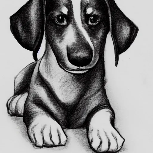 Image similar to very quick simple black and white line sketch of a cute dachshund