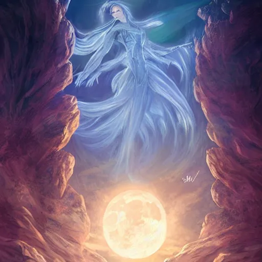 Image similar to the moon and a light pillar magic spell, epic fantasy style art, fantasy epic digital art, epic fantasy card game art