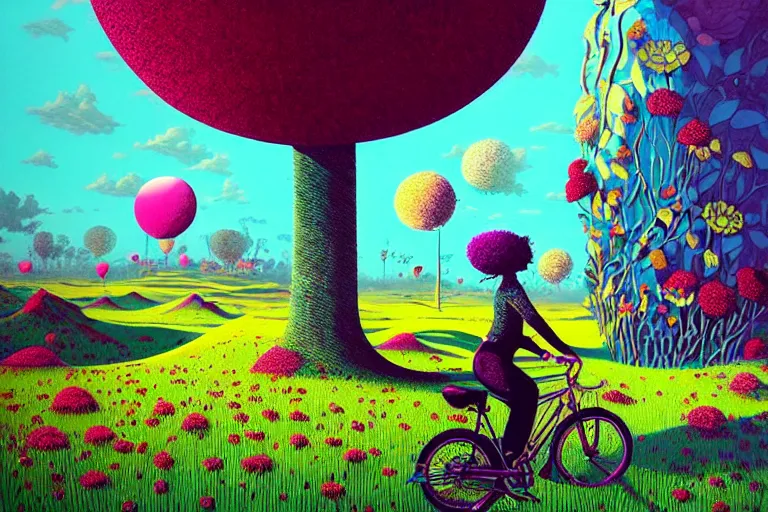 Prompt: surreal glimpse into other universe, riding beca malacca, summer morning, very coherent and colorful high contrast, art by!!!! gediminas pranckevicius!!!!, geof darrow, floralpunk screen printing woodblock, dark shadows, hard lighting, stipple brush technique,