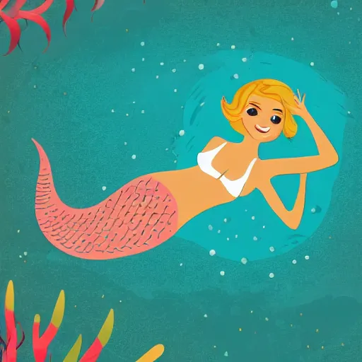 Image similar to Full body mermaid swimming in the sea, Anthropomorphized, portrait, highly detailed, colorful, illustration, smooth and clean vector curves, no jagged lines, vector art, smooth