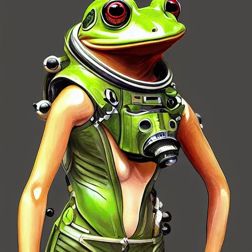 Image similar to a frog in a astronaut suit, 3d, sci-fi fantasy, intricate, elegant, highly detailed, lifelike, photorealistic, digital painting, artstation, illustration, concept art, sharp focus, art in the style of Shigenori Soejima