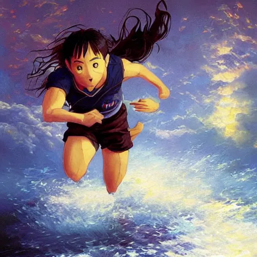 Image similar to portrait of a olympic games champion running, an oil painting by ross tran and thomas kincade, studio ghibli