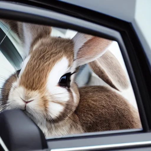 Image similar to a cute bunny driving a convertible, studio photo, high quality