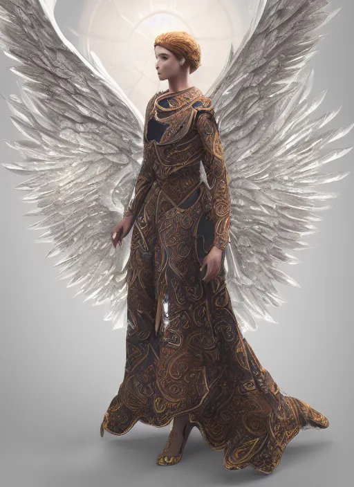 Prompt: intricately designed full body concept art illustration of an angel in intricately designed clothes, octane render, 4k, digital art