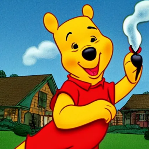 Image similar to winnie the pooh lighting a house on fire, in the style of winnie the pooh