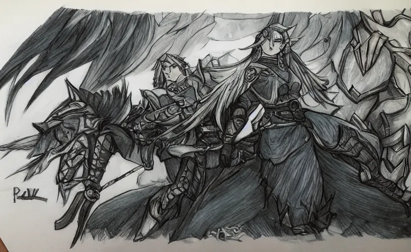 Prompt: the most beautiful and epic scene in Skyrim, drawn in an anime style, Prismacolor, copic marker style