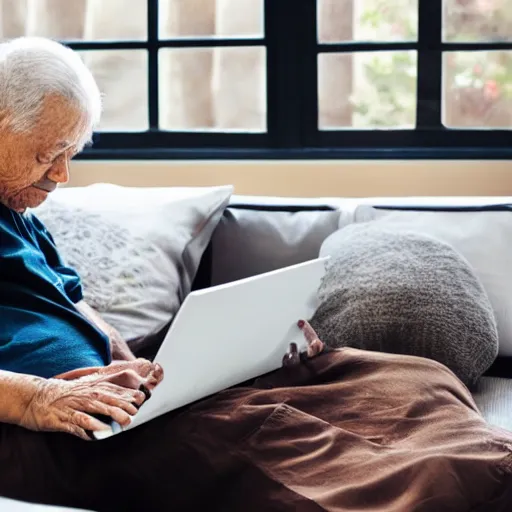 Image similar to casket with elderly man who is browsing internet on laptop from a casket