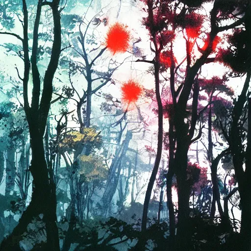 Image similar to a forest on fire, yoji shinkawa