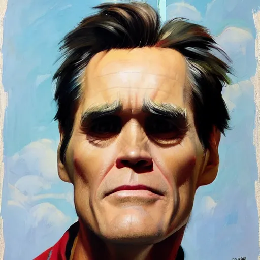 Image similar to greg manchess portrait painting of jim carrey playing role of doctor ivo robotnik, medium shot, asymmetrical, profile picture, organic painting, sunny day, matte painting, bold shapes, hard edges, street art, trending on artstation, by huang guangjian and gil elvgren and sachin teng