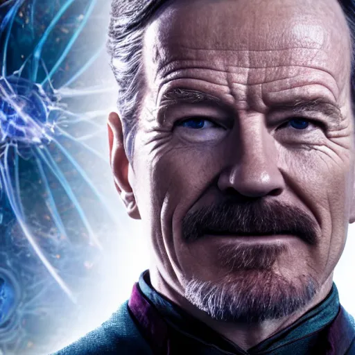 Prompt: a still from multiverse of madness, of bryan cranston as doctor strange, hd 4k photo