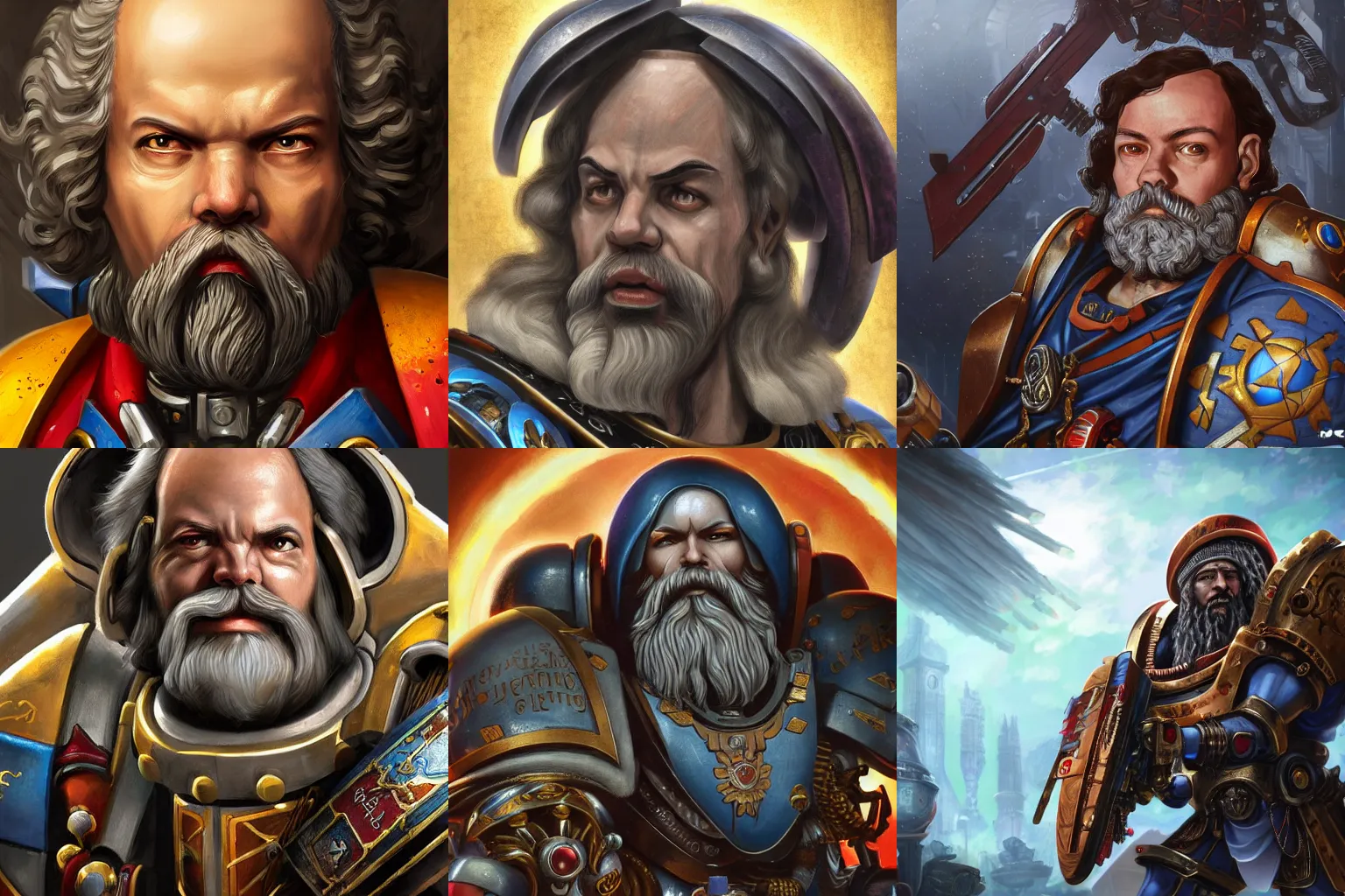 Prompt: Socrates in warhammer 40k portrait, epic, 4k resolution, extremely detailed, very sharp, artstation, digital art, vibrant - C 10