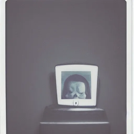 Image similar to a polaroid picture of a creepy face in the corner of a dark room,