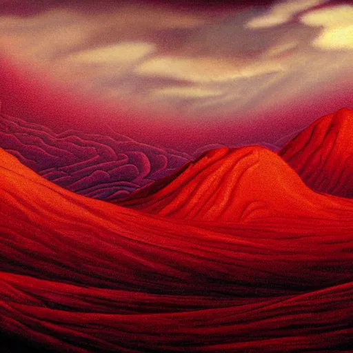 Image similar to red mountains of death and pain and suffering and suffocating and bitterness