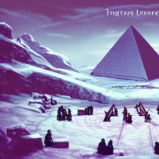 Image similar to ancient digital art, trending on artstation, civilization from antarctica worshiping their god in front of an iced pyramid.