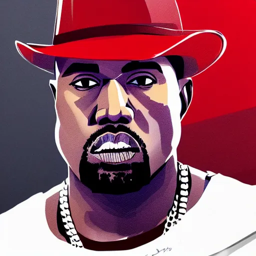Image similar to kanye west in illustration red dead redemption 2 artwork of kanye west, in the style of red dead redemption 2 loading screen, detailed face by stephen bliss