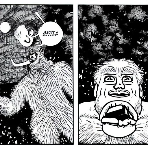 Image similar to bigfoot smoking a cigar, manga panel,