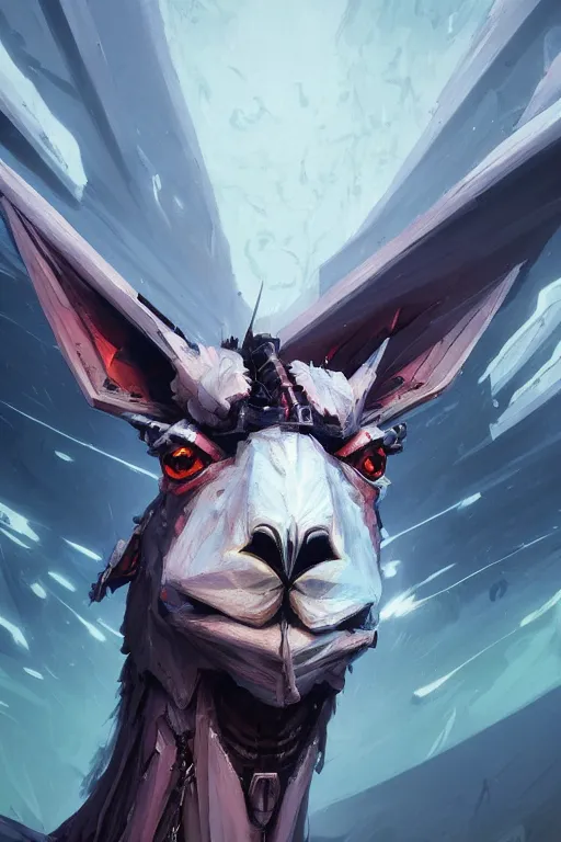 Image similar to closeup portrait of an evangelion beast mode llama, cyberpunk concept art by pete mohrbacher and artgerm and wlop and greg rutkowski and deathburger, digital art, highly detailed, intricate, sci-fi, sharp focus, Trending on Artstation HQ, deviantart, unreal engine 5, 4K UHD image, daily deviation, masterpiece llama art