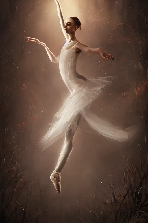 Image similar to prima ballerina, gorgeous, ethereal, intricate, elegant, volumetric lighting, nature scenery, digital painting, highly detailed, artstation, sharp focus, illustration, concept art, clive barker