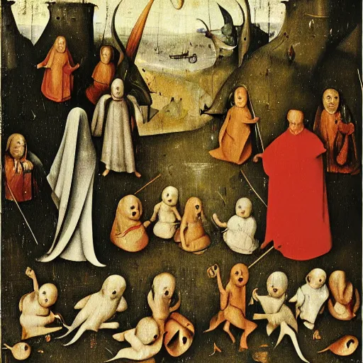 Prompt: the faceless children Hieronymus Bosch