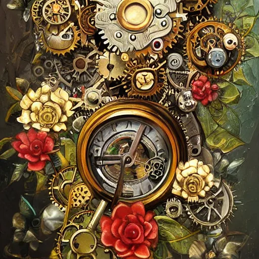 Image similar to beautiful steampunk mechanical flowers, detailed oil painting,