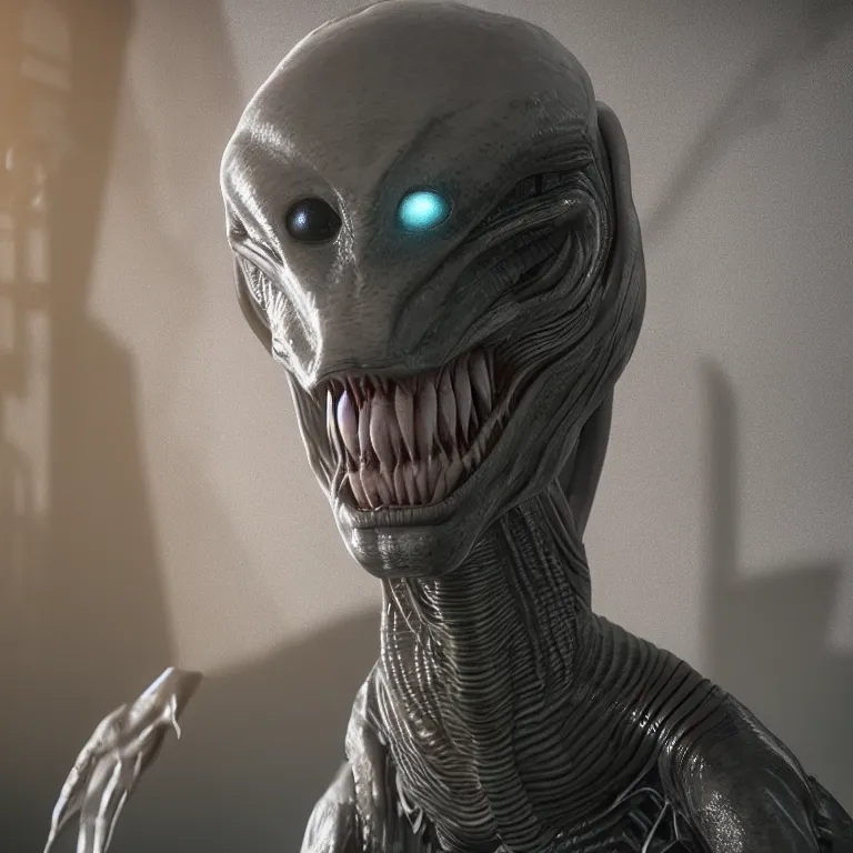 Image similar to an alien, photorealistic, octane render, unreal engine, 8 k, high detailed